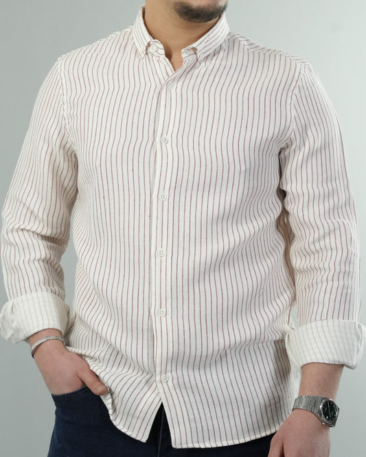 Erkek Çizgili Keten Dokulu Gömlek