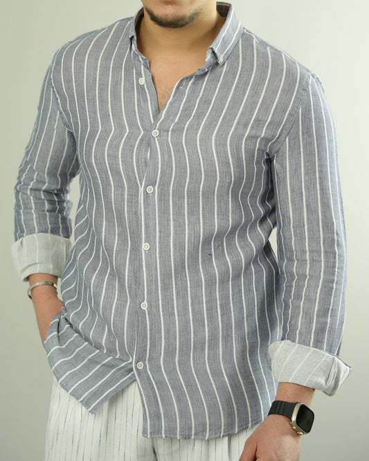 Erkek Çizgili Keten Gömlek - MRN-G01