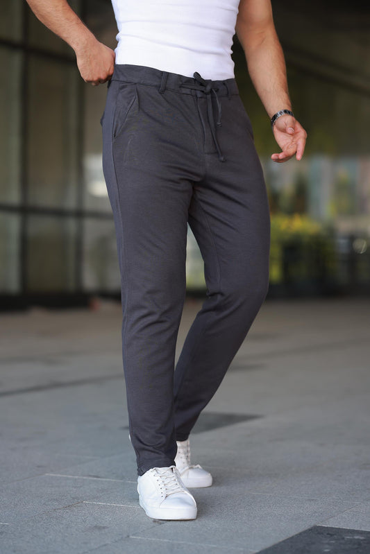 Erkek Füme Jogger Pantolon – Bağcıklı Fermuarlı Cepli - 2534