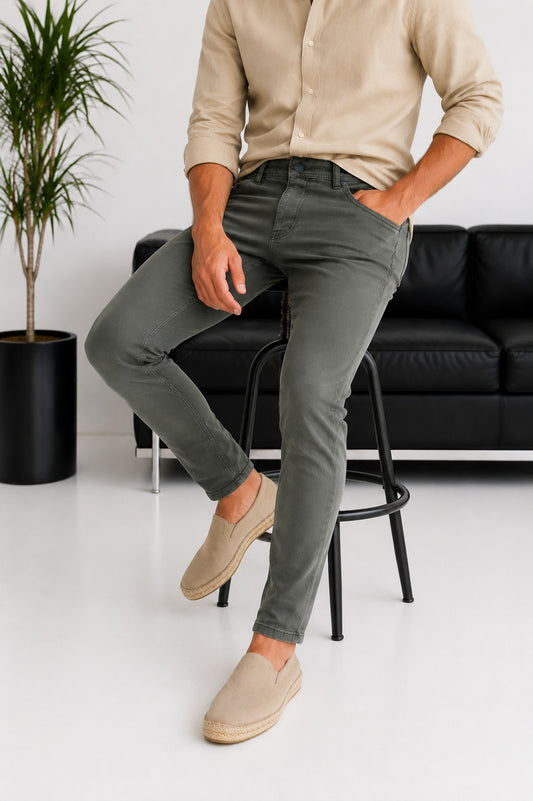 Erkek Haki Slim Fit Likralı Gabardin Pantolon - MRN2690