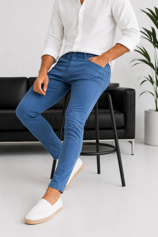 Erkek Mavi Slim Fit Likralı Gabardin Pantolon - MRN2690