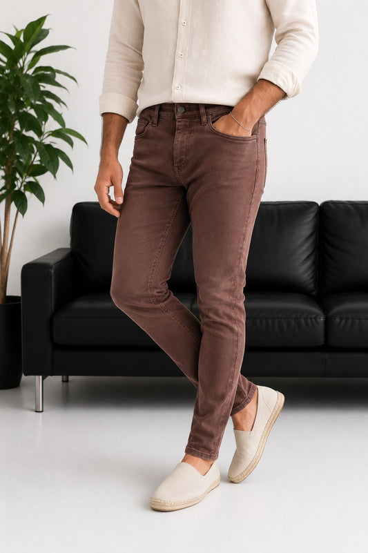 Erkek Kahve Slim Fit Likralı Gabardin Pantolon - MRN2690