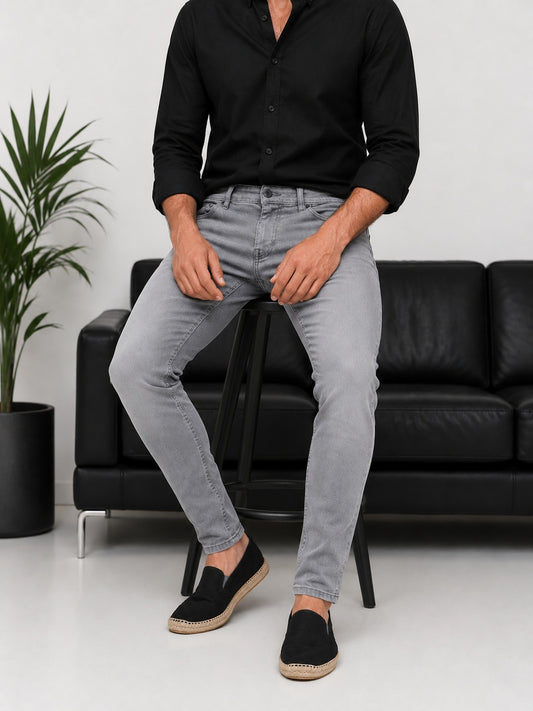 Erkek Gri Slim Fit Likralı Gabardin Pantolon - MRN2690