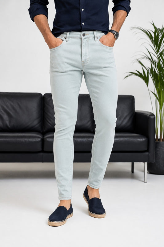 Erkek Buz Mavisi Slim Fit Likralı Gabardin Pantolon - MRN2690
