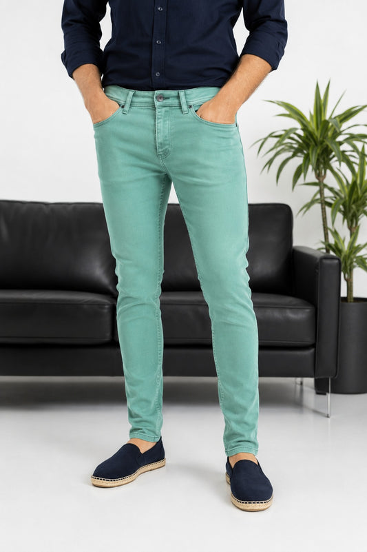 Erkek Fıstık Yeşili Slim Fit Likralı Gabardin Pantolon - MRN2690