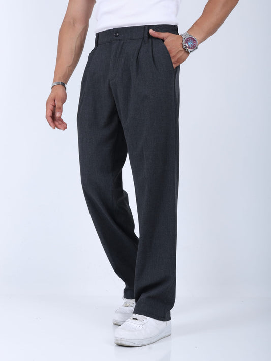 Erkek Antrasit Baggy Pileli Dökümlü Kumaş Pantolon - MRN1221