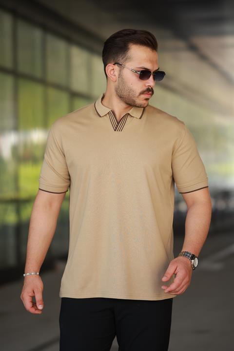 Erkek Bej Polo Yaka %100 Pamuk Tişört - 2531