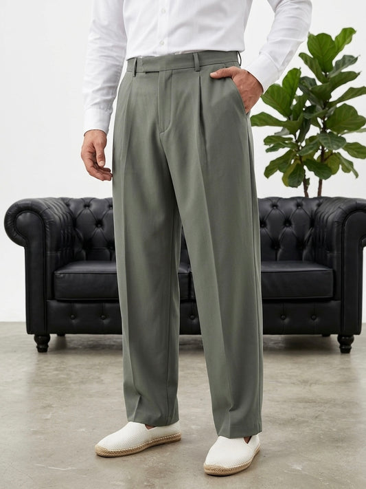 Erkek Haki Çift Pileli Modern Kesim Kumaş Pantolon - MRN26108