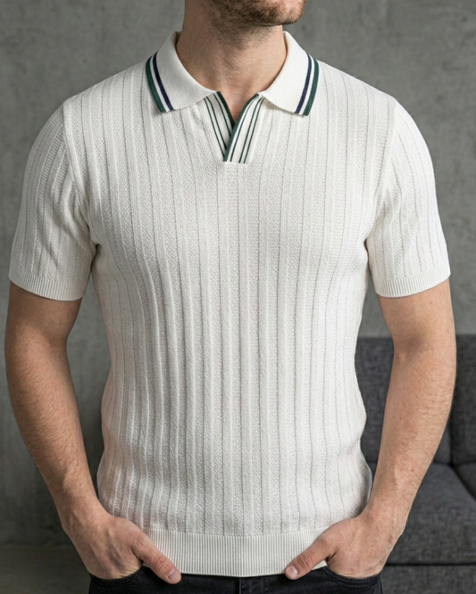 Erkek Dikey Dokulu Triko Polo Yaka Tişört - MRN2602