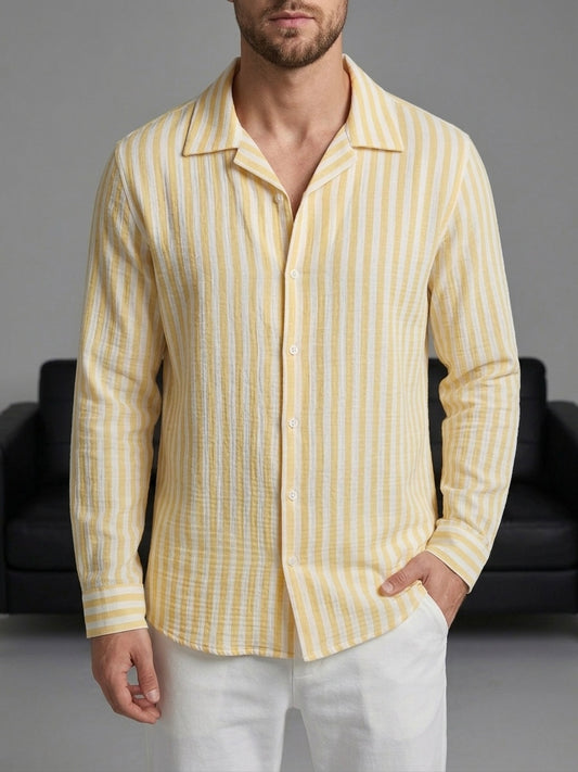 Erkek Sarı Çizgili Açık Yaka Gömlek - MRN2602