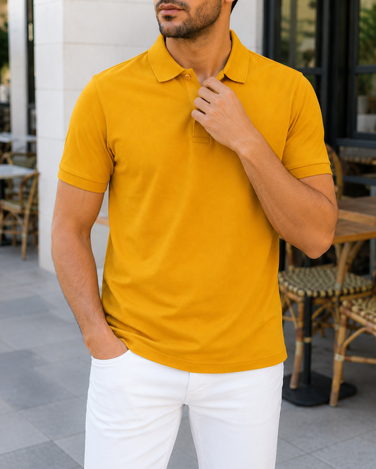 Hardal Sarısı Polo Yaka Erkek Tişört - MRN26127