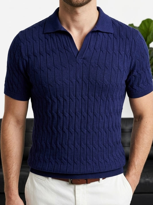 Erkek Lacivert Dokulu Polo Yaka Triko T-shirt - MRN26107