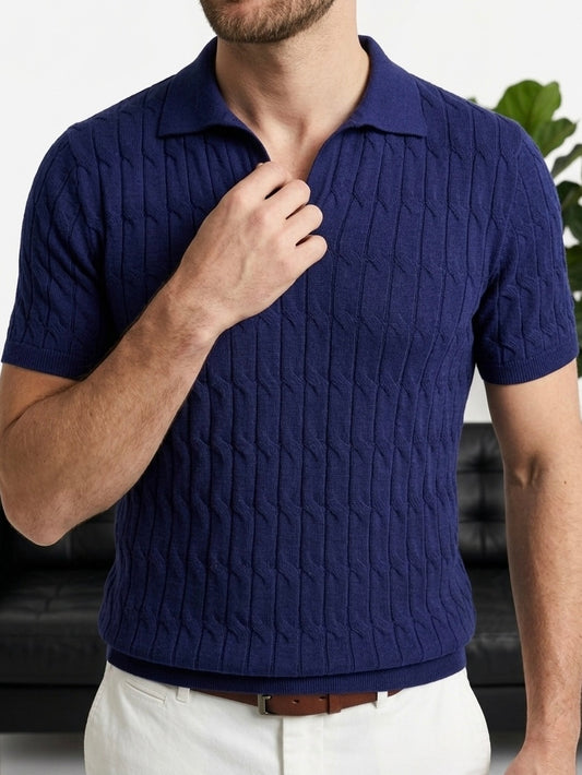 Erkek Lacivert Dokulu Polo Yaka Triko T-shirt - MRN26107