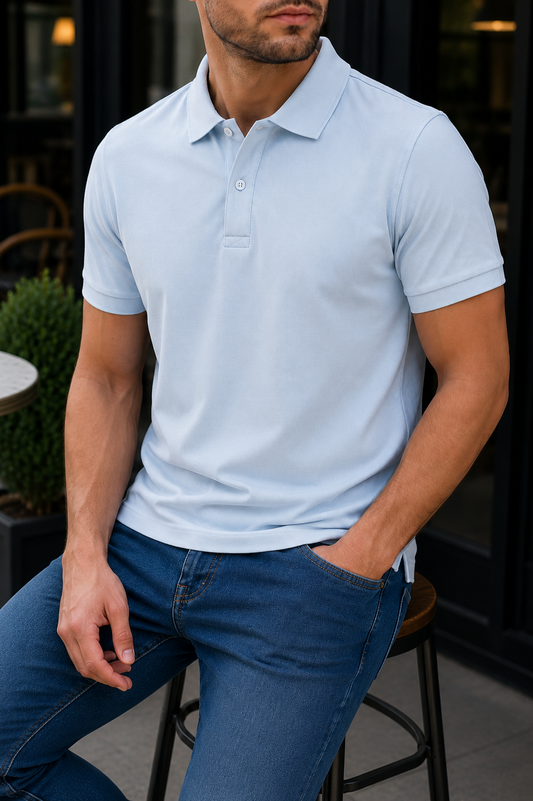 Erkek Bebe Mavisi Basic Polo Yaka Pike Tişört - MRN26117
