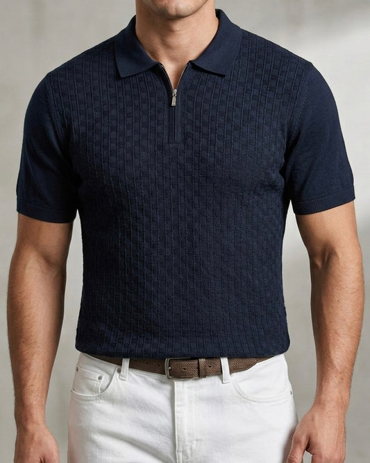 Erkek Jakarlı Fermuarlı Polo Tişört -FK2613