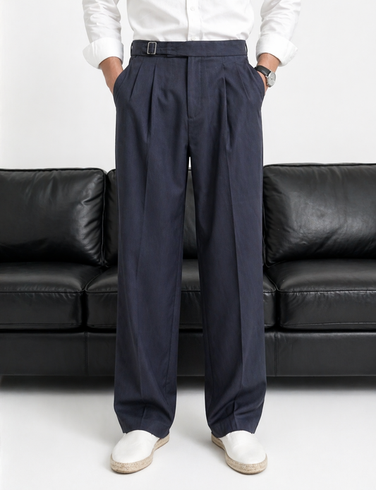 Erkek Füme Çift Pileli Ayarlanabilir Tokalı Kumaş Pantolon - MRN26115