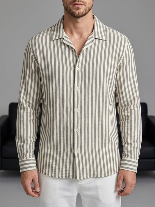 Erkek Gri Çizgili Açık Yaka Gömlek - MRN2602