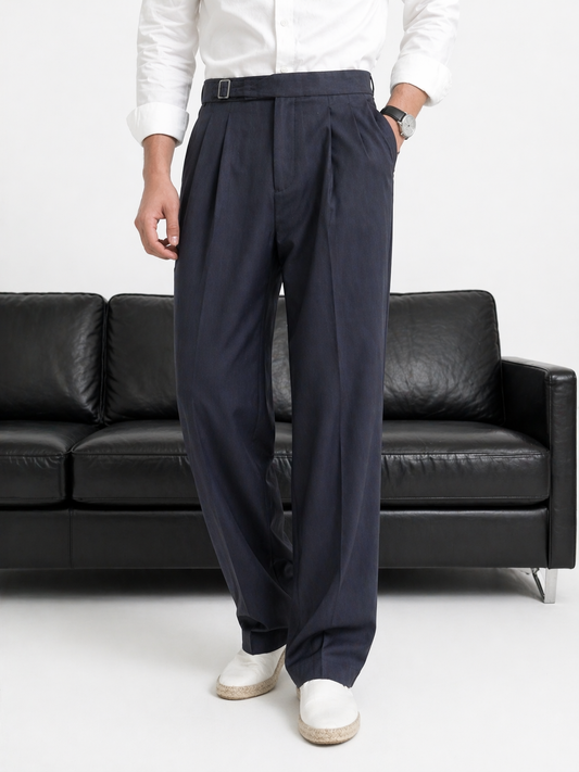 Erkek Füme Çift Pileli Ayarlanabilir Tokalı Kumaş Pantolon - MRN26115