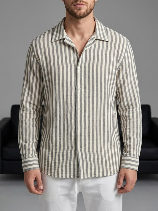 Erkek Gri Çizgili Açık Yaka Gömlek - MRN2602