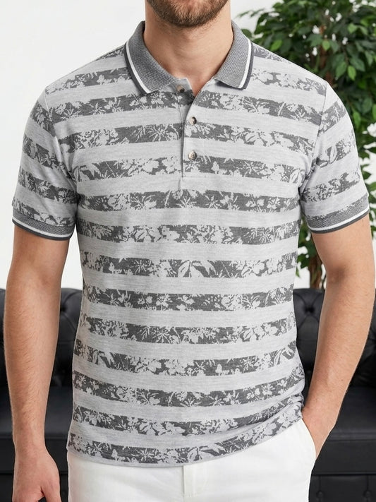 Erkek Füme Çizgili Desenli Polo Yaka Triko Tişört - MRN26111