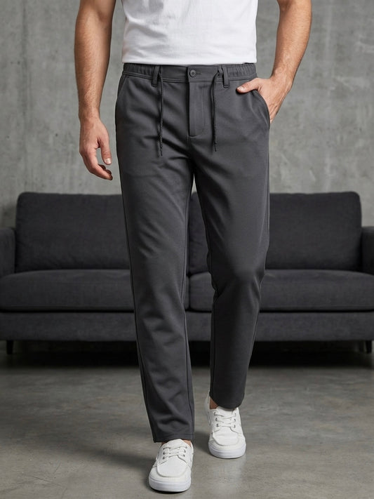 Erkek Antrasit Armürlü Yarım Lastik Kemer Detaylı Kumaş Pantolon - MRN1213