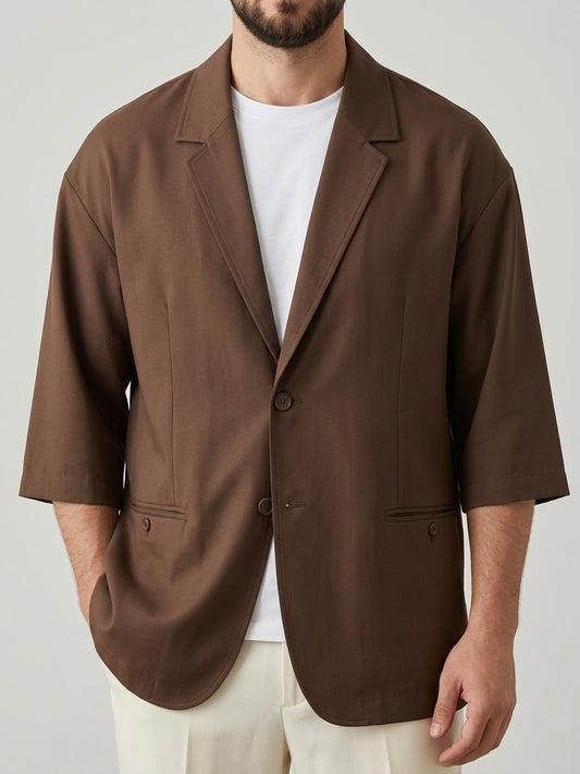 Erkek Kahve Kısa Kollu Keten Blazer Ceket - MRN2615