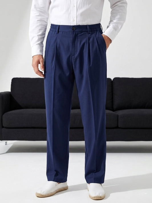 Erkek Lacivert Baggy Pileli Dökümlü Kumaş Pantolon - MRN1221