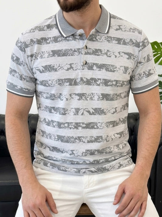 Erkek Füme Çizgili Desenli Polo Yaka Triko Tişört - MRN26111