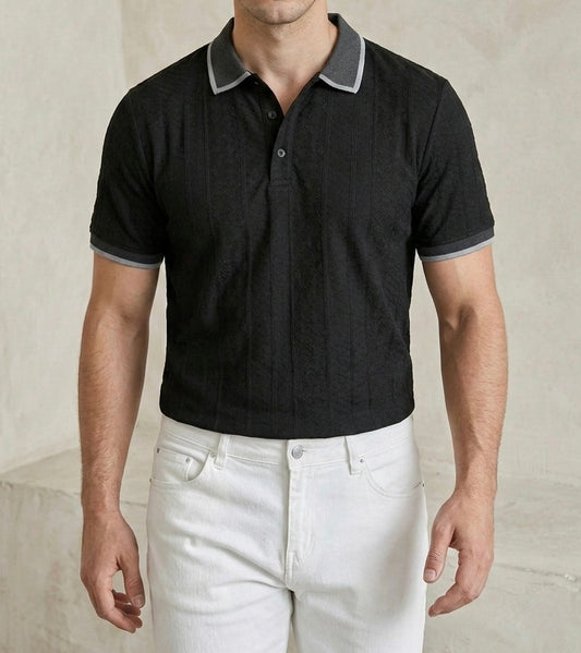 Erkek Jakarlı Kontrast Polo Yaka Tişört – FK2612