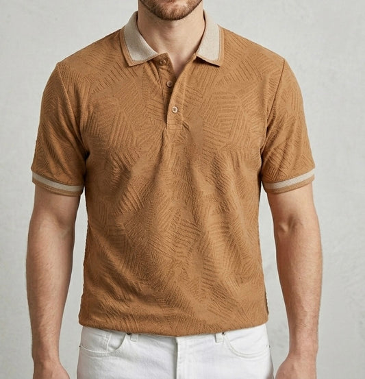 Erkek Desenli Jakarlı Polo Yaka Tişört - FK2611