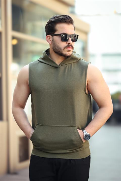 Miron Haki Basic Kapüşonlu Sporcu Atlet Kolsuz Tişört- 2504