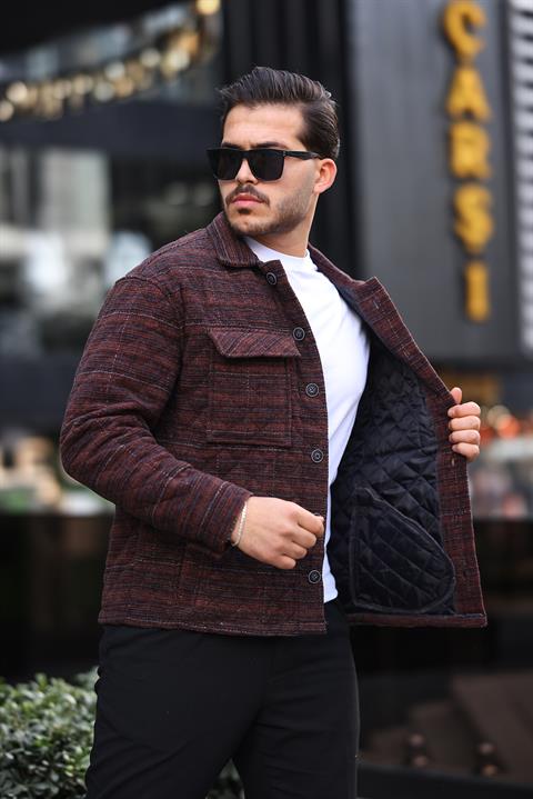 Miron Koyu Kahverengi Desenli Kapitone Detaylı Regular Fit Ceket-2456