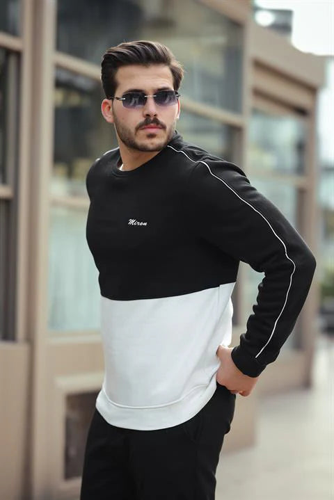 Miron Siuag Beyaz Sıfır Yaka İki Renk Regular Fit Sweatshirt 2459