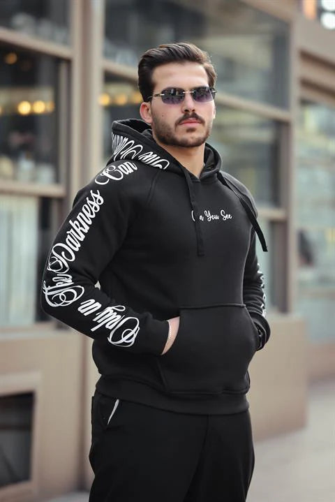 Miron Siyah Kol ve Kapüşon Baskı Detaylı Regular Fit Sweatshirt- 2460