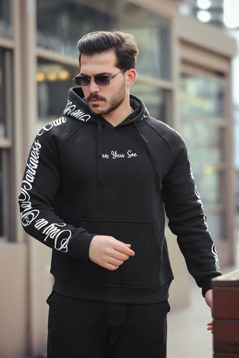 Miron Siyah Kol ve Kapüşon Baskı Detaylı Regular Fit Sweatshirt- 2460