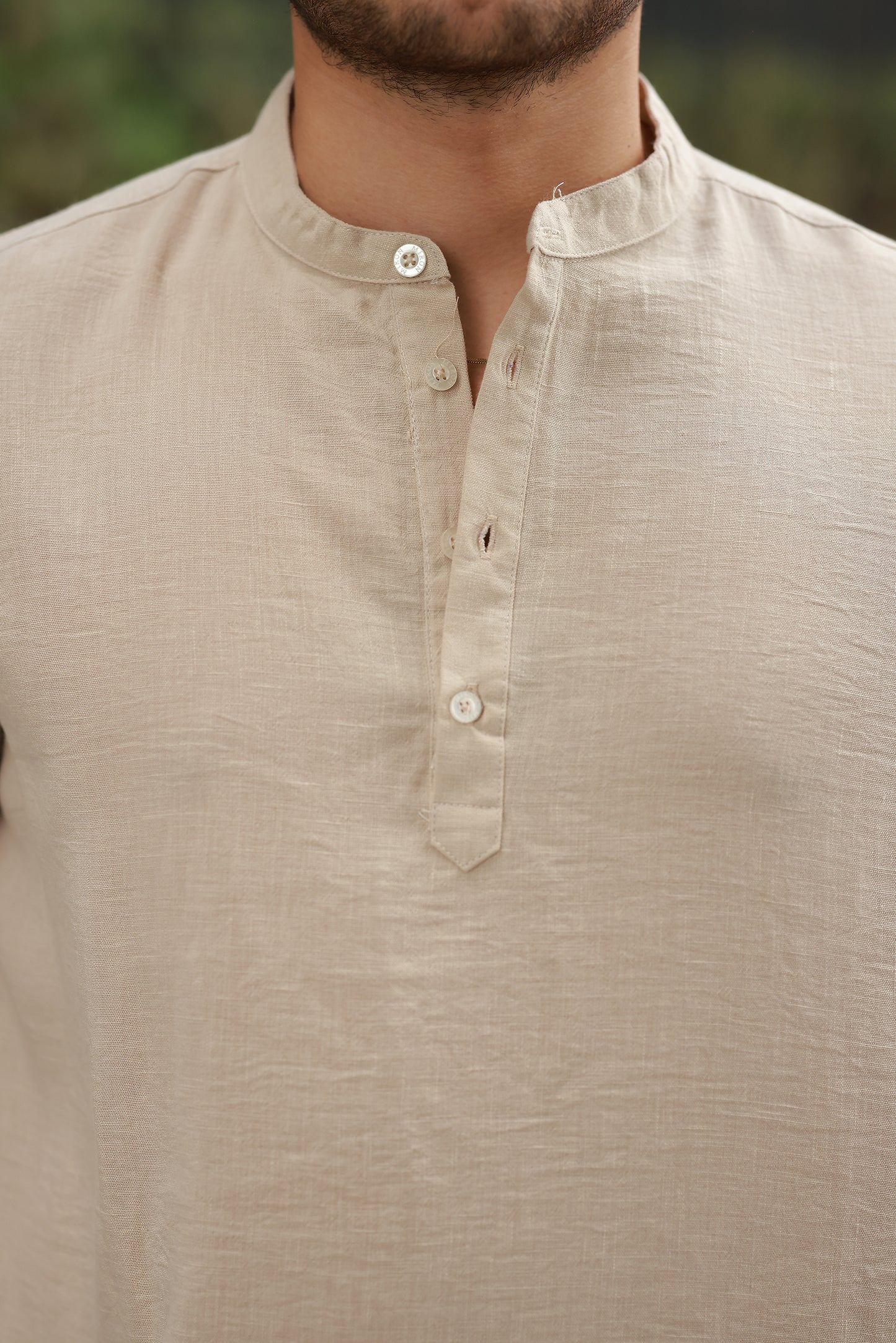 Erkek Hakim Yaka Düğmeli Keten Gömlek - Kısa Kollu - 2536