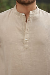 Erkek Hakim Yaka Düğmeli Keten Gömlek - Kısa Kollu - 2536