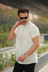 Erkek Hakim Yaka Düğmeli Keten Gömlek - Kısa Kollu - 2536