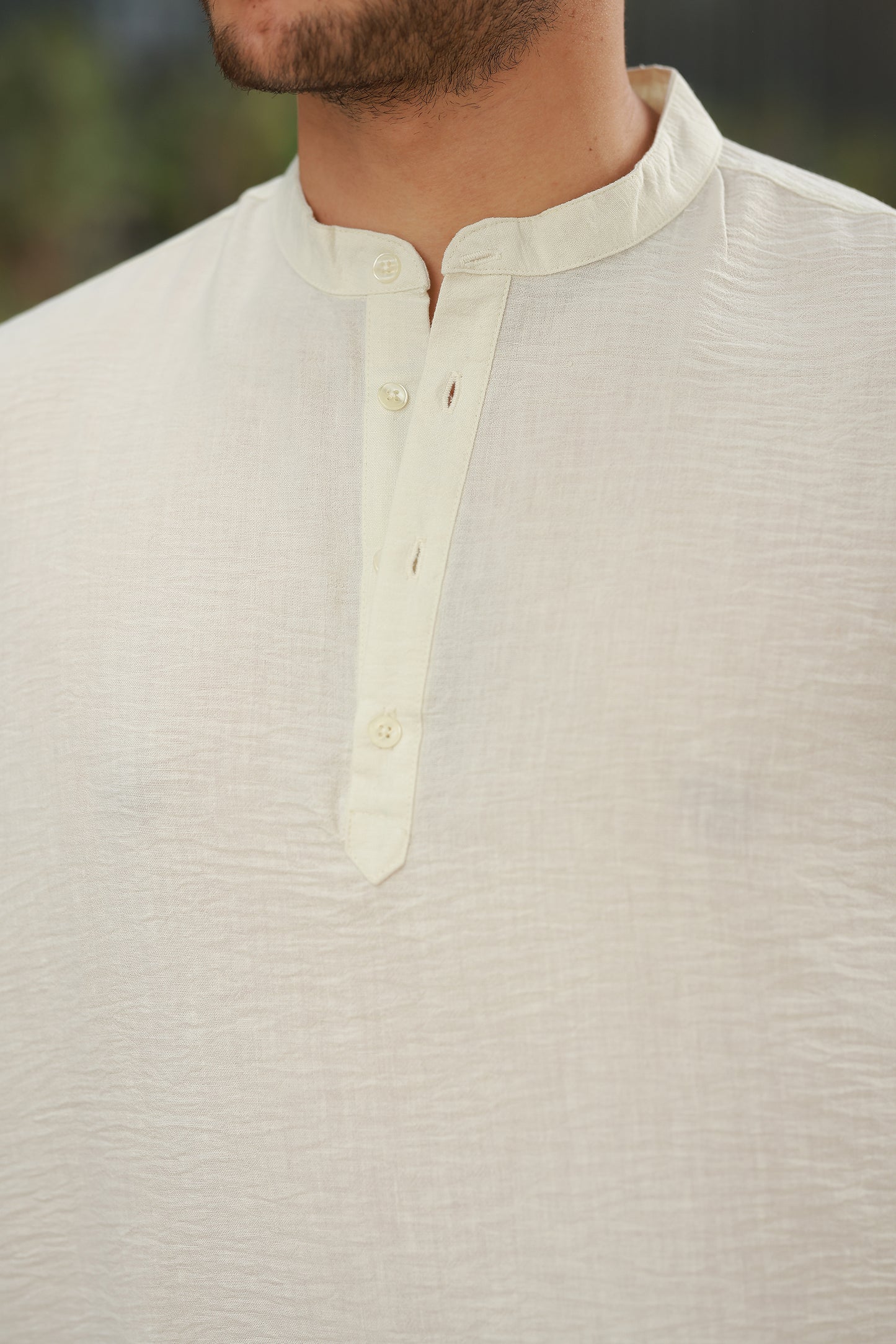 Erkek Hakim Yaka Düğmeli Keten Gömlek - Kısa Kollu - 2536