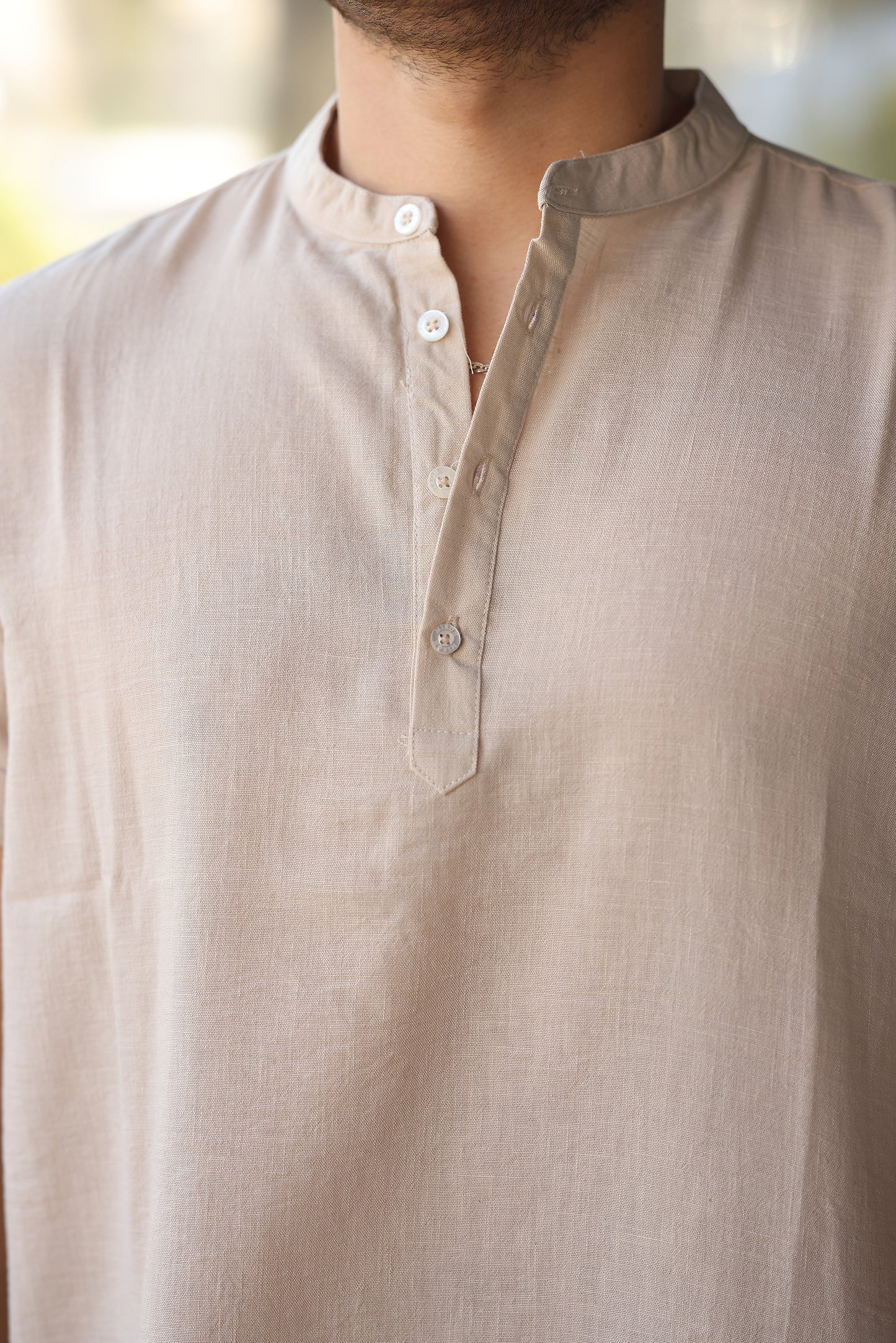 Erkek Hakim Yaka Düğmeli Keten Gömlek - Kısa Kollu - 2536