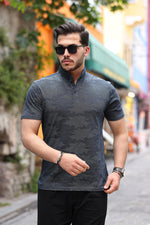 Miron Desenli Kumaş Polo Yaka Kısa Kollu Tişört - 2414