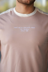 Erkek Bisiklet Yaka Şerit Detaylı Nakışlı %100 Pamuk Tişört - 2533