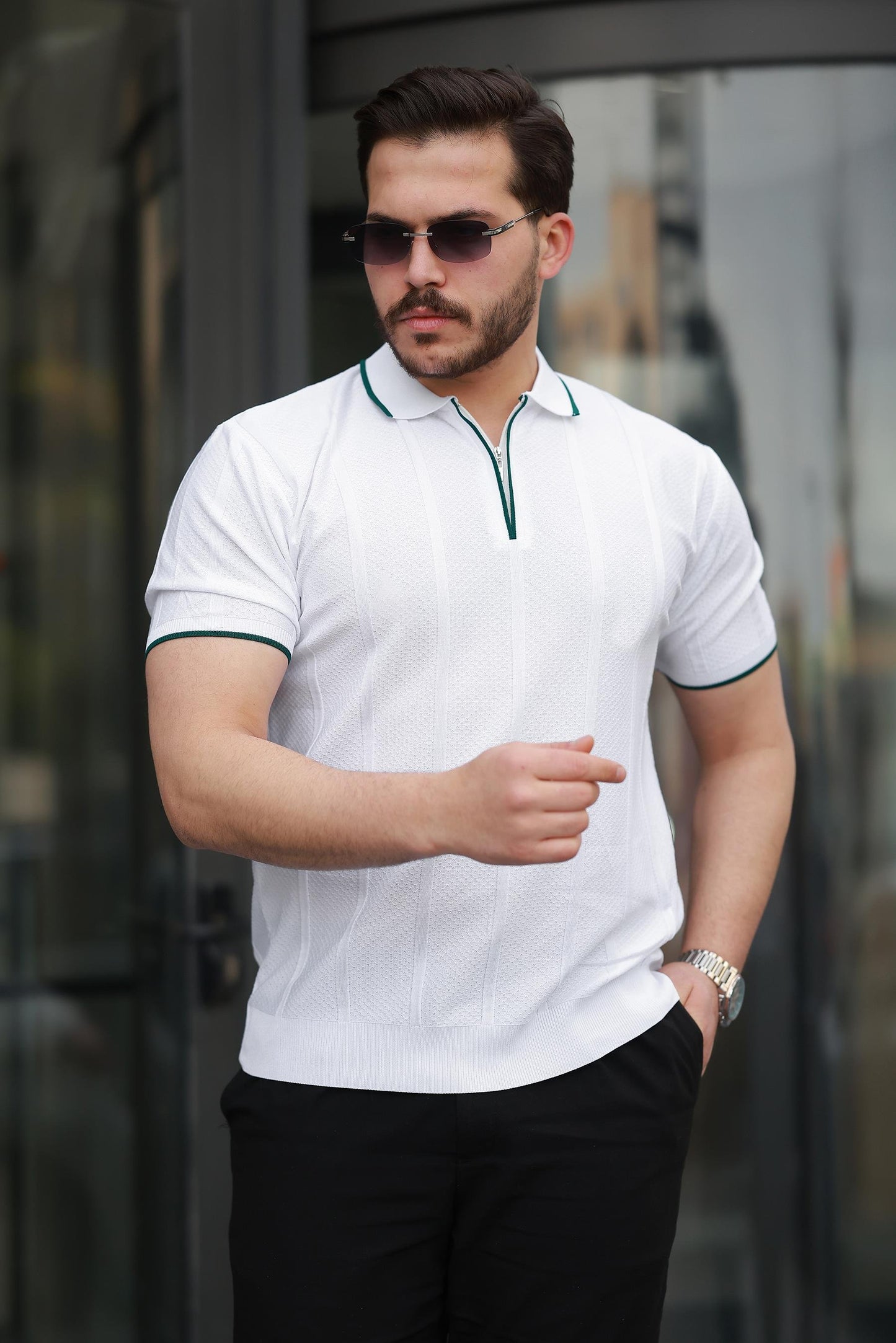 Miron Petek Dokulu Fermuarlı Polo Yaka Triko Kısa Kollu Tişört - 2511