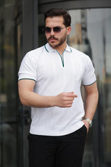 Miron Petek Dokulu Fermuarlı Polo Yaka Triko Kısa Kollu Tişört - 2511