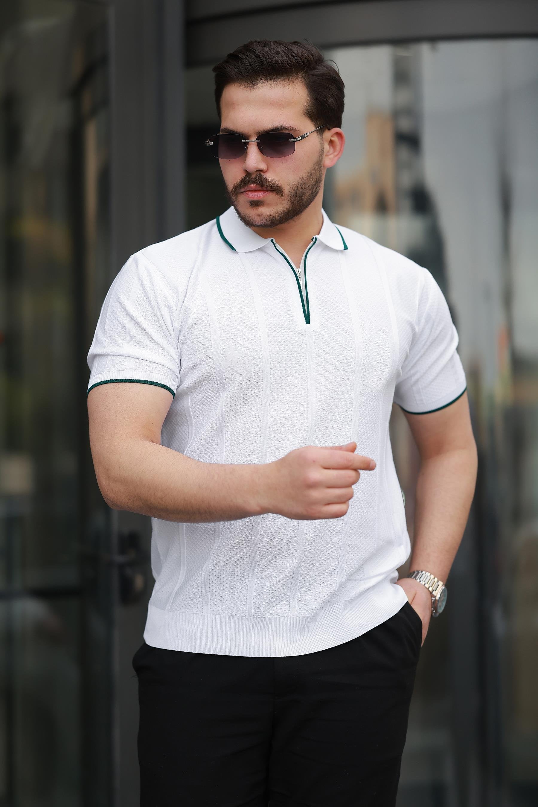 Miron Petek Dokulu Fermuarlı Polo Yaka Triko Kısa Kollu Tişört - 2511