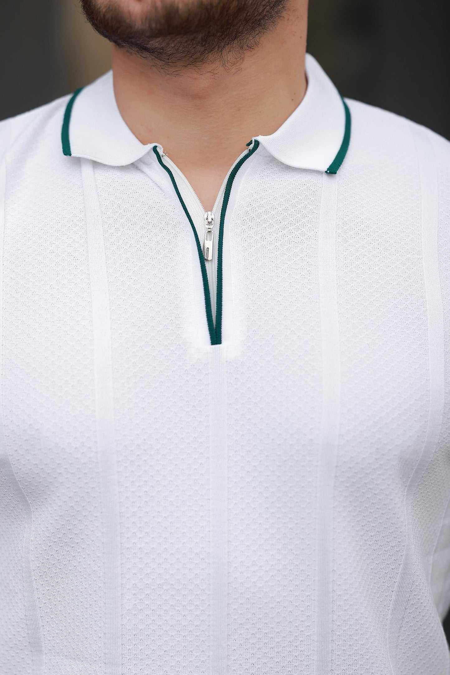 Miron Petek Dokulu Fermuarlı Polo Yaka Triko Kısa Kollu Tişört - 2511