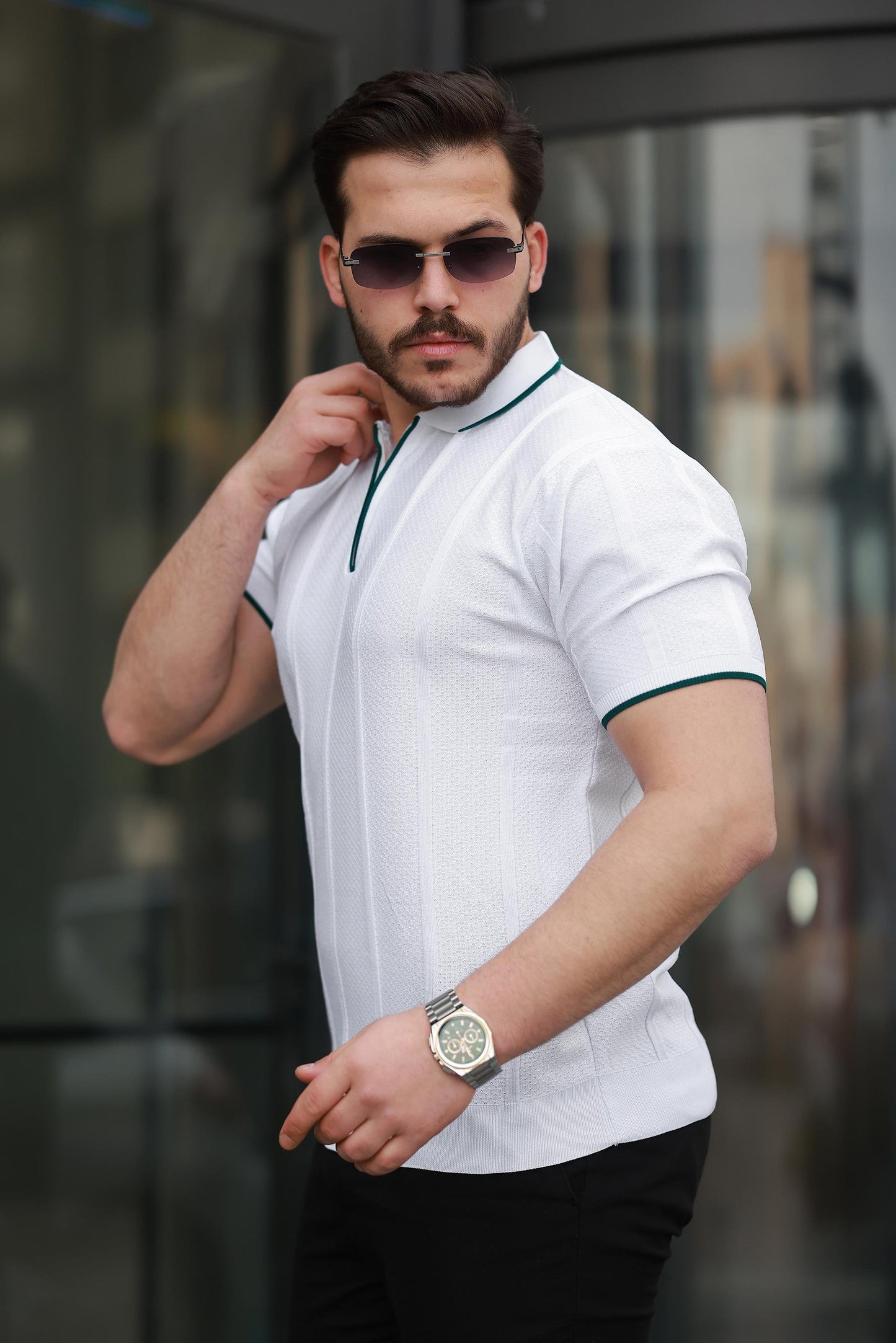 Miron Petek Dokulu Fermuarlı Polo Yaka Triko Kısa Kollu Tişört - 2511