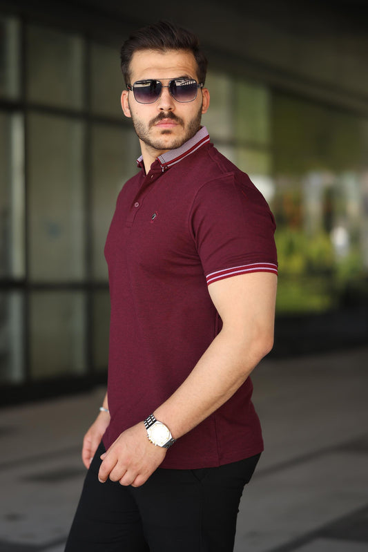 Miron Bordo Logo Nakışlı Polo Yaka Kısa Kollu Tişört - 2518