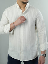 Erkek Çizgili Keten Dokulu Gömlek