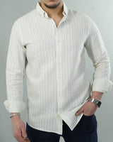 Erkek Çizgili Keten Dokulu Gömlek